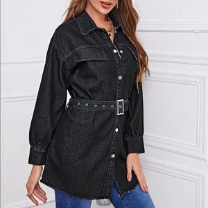 NEW SHEIN Belted Black Jean Jacket Sz XS